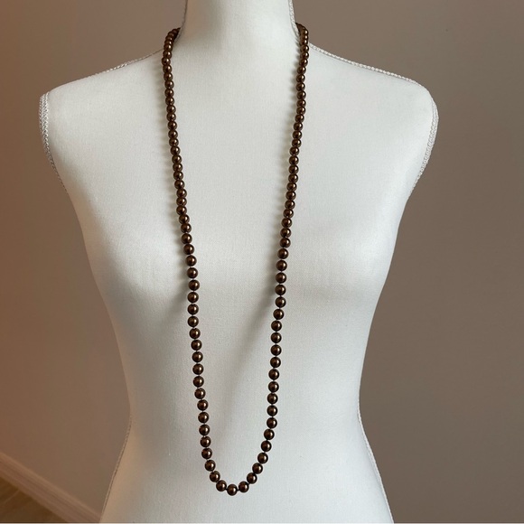 Vintage Opera Length  Knotted Rich Chocolate Brown Glass Pearl 40" Long Necklace - Picture 14 of 14